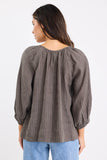 Re:Union Revolutionary Khaki Stripe Linen Relaxed LS Top
