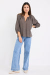 Re:Union Revolutionary Khaki Stripe Linen Relaxed LS Top