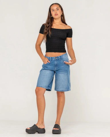 Rusty Flip Mommy Low Rise Wide Leg Denim Jort