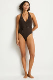 Sea Level De Luxe V Neck Halter One Piece