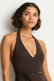 Sea Level De Luxe V Neck Halter One Piece