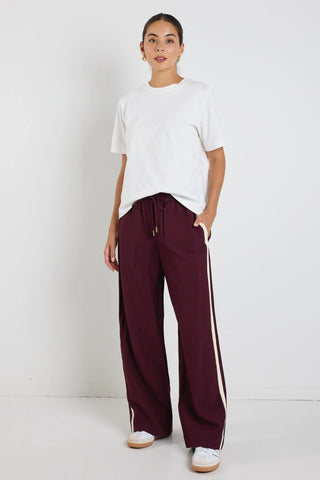 Stories be Told Townie Burgundy Side Stripe Elastic Waist Pants