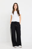 Stories Be Told Townie Black Matte Petite Stripe Side Tape Wide Leg Pants
