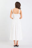 Stories be Told Tide Cream Polka Dot Pleated Bodice Strappy Midi Dress