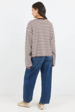 Stories be Told Unite Chocolate White Stripe Long Sleeve Contrast Binding Tee