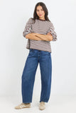 Stories be Told Unite Chocolate White Stripe Long Sleeve Contrast Binding Tee