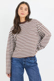 Stories be Told Unite Chocolate White Stripe Long Sleeve Contrast Binding Tee