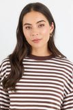 Stories be Told Unite Chocolate White Stripe Long Sleeve Contrast Binding Tee