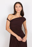 Georgia Zoe Vanguard Chocolate Off Shoulder Ruched Maxi Dress