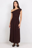Georgia Zoe Vanguard Chocolate Off Shoulder Ruched Maxi Dress