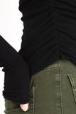 Among the Brave Muster Black Stretch Rouched Side Crew Top