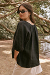 RE:UNION Revolution Black Linen Relaxed Top