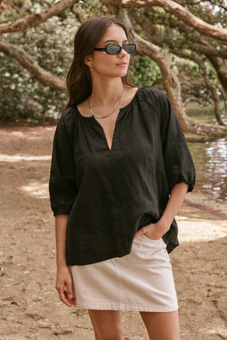 RE:UNION Revolution Black Linen Relaxed Top