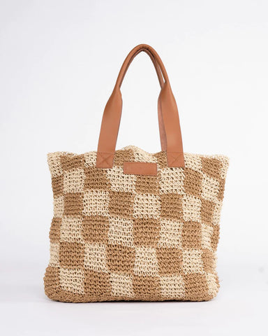 Rusty Checkmate Straw Beach Bag